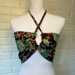 Free People Boho Floral Print Bandeau Front Tie Crop Top Size Medium NWOT